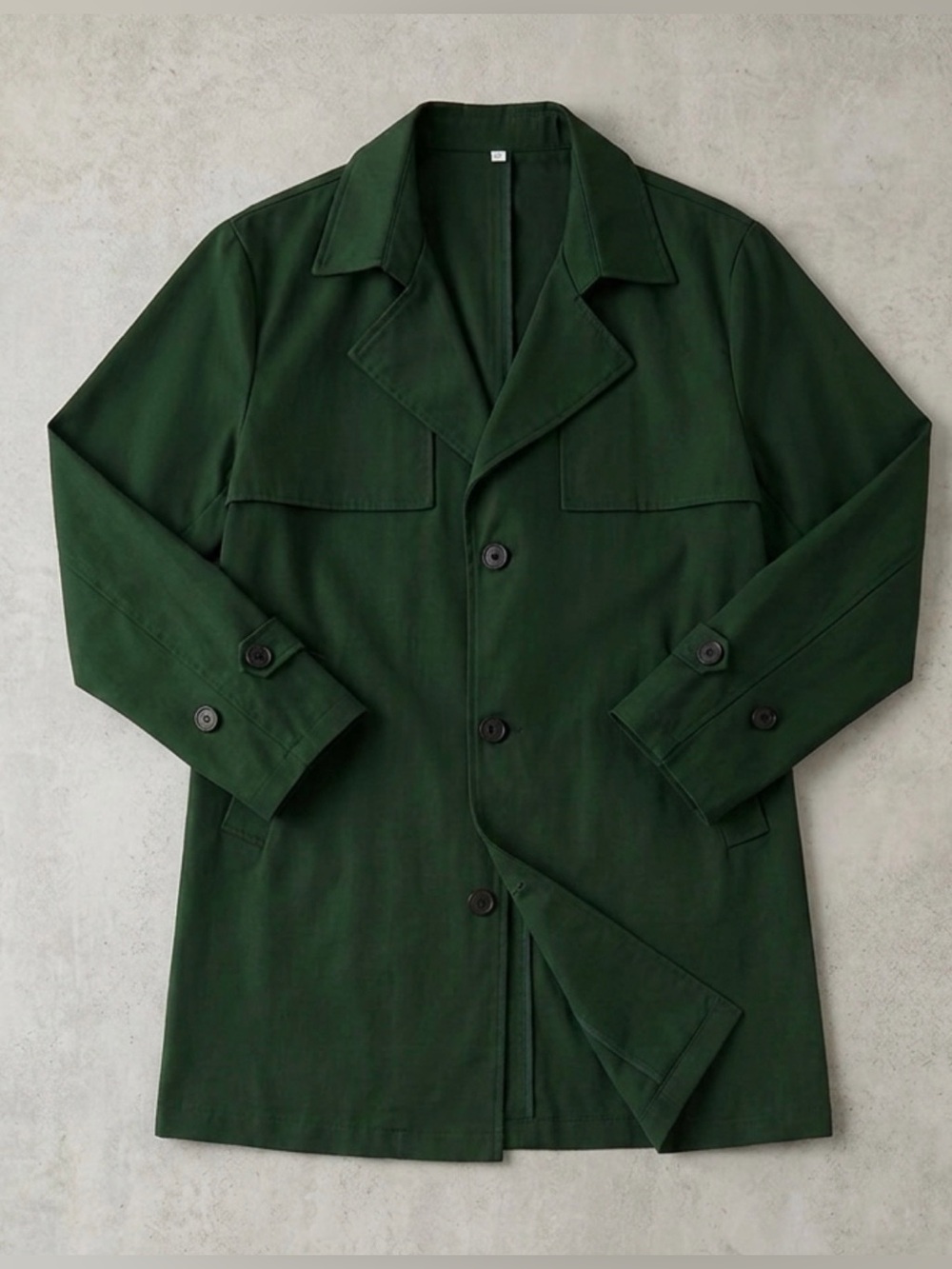 Men's Dark Green Single-Breasted Trench Coat